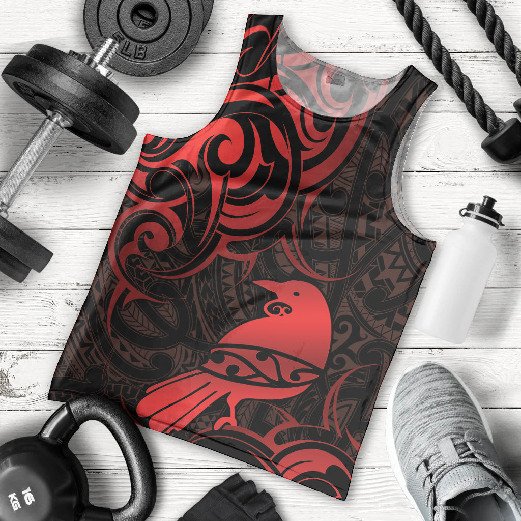 New Zealand Tui Bird Men Tank Top Aotearoa Maori Pattern - Red - Vibe Hoodie Shop