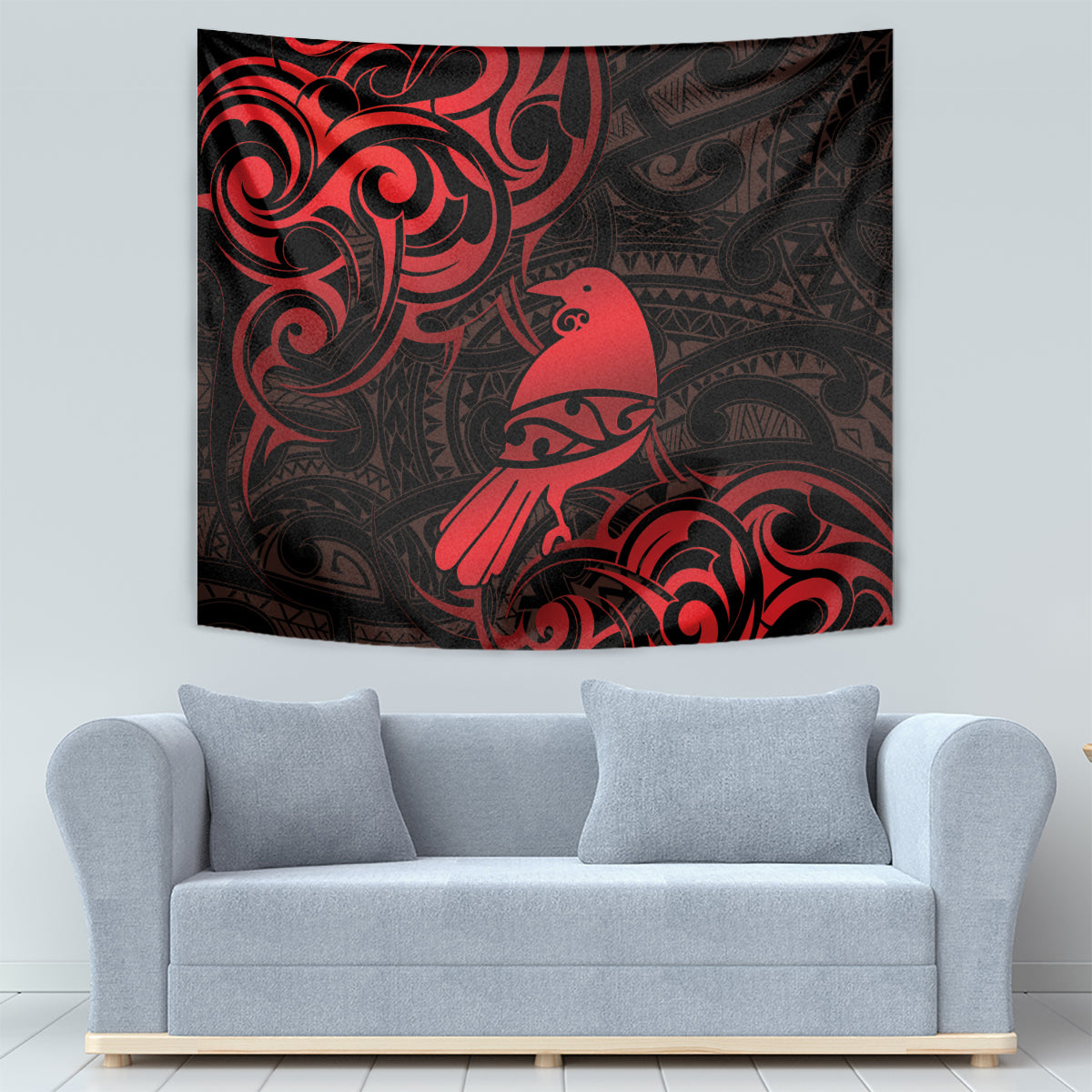 New Zealand Tui Bird Tapestry Aotearoa Maori Pattern - Red - Vibe Hoodie Shop