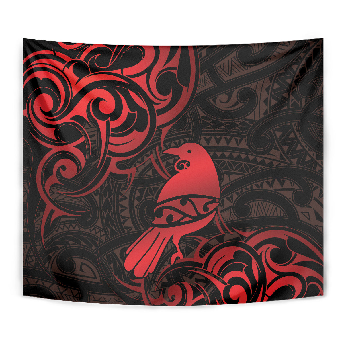 New Zealand Tui Bird Tapestry Aotearoa Maori Pattern - Red - Vibe Hoodie Shop