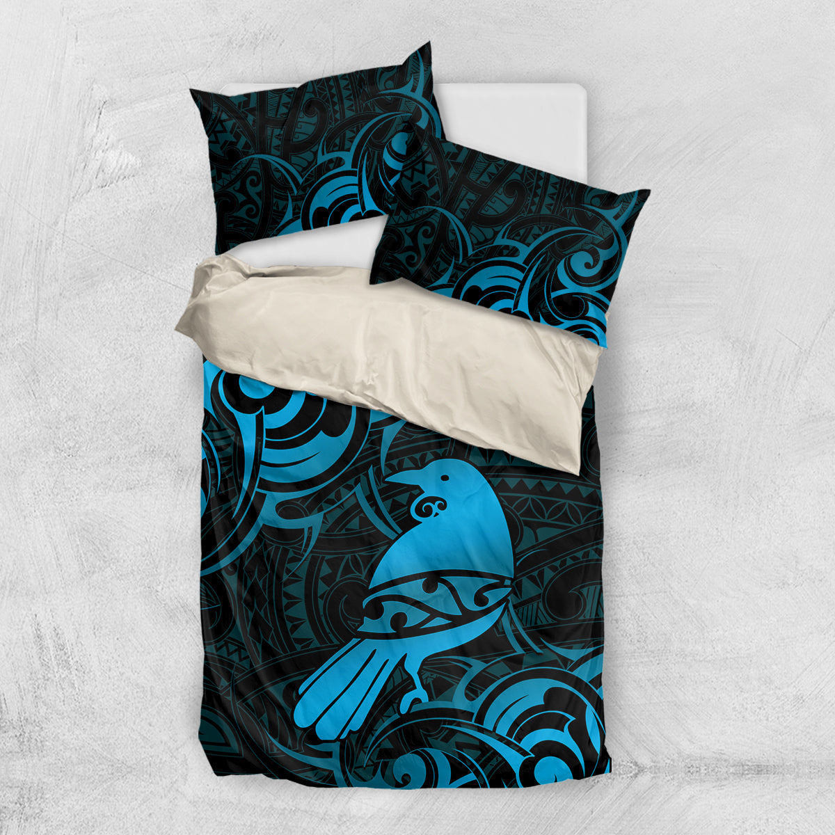 New Zealand Tui Bird Bedding Set Aotearoa Maori Pattern - Blue - Vibe Hoodie Shop
