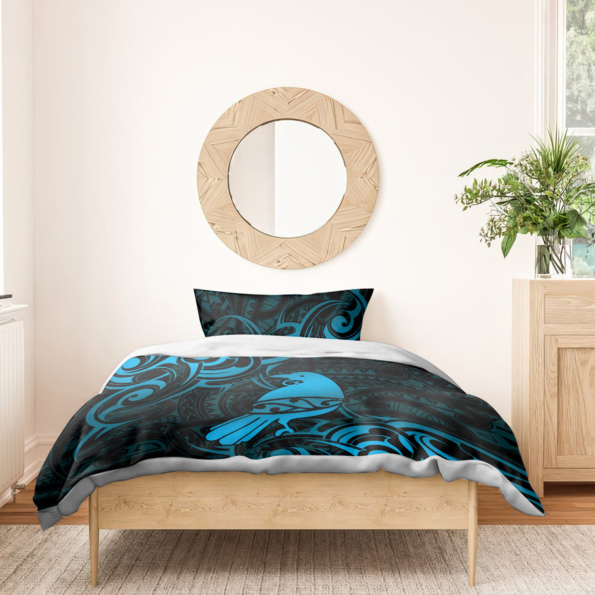New Zealand Tui Bird Bedding Set Aotearoa Maori Pattern - Blue - Vibe Hoodie Shop