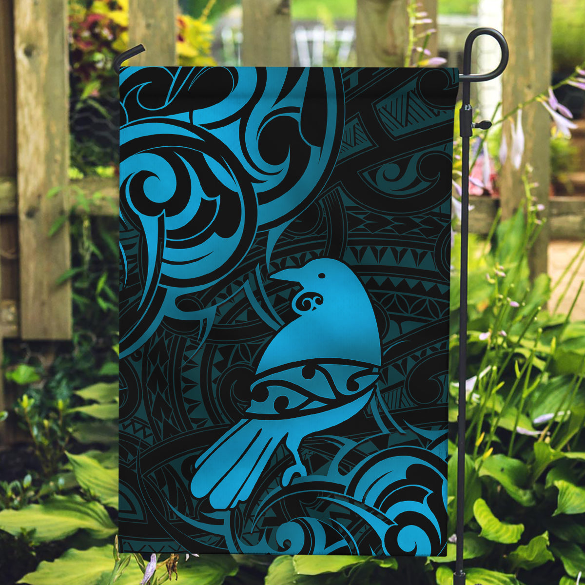 New Zealand Tui Bird Garden Flag Aotearoa Maori Pattern - Blue - Vibe Hoodie Shop