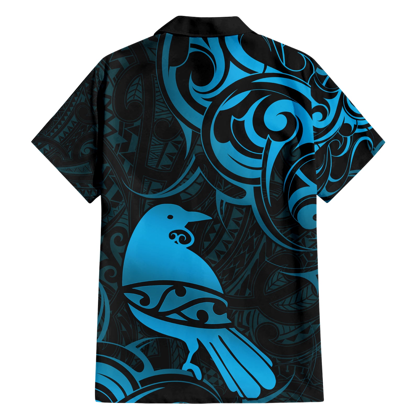 New Zealand Tui Bird Hawaiian Shirt Aotearoa Maori Pattern - Blue - Vibe Hoodie Shop