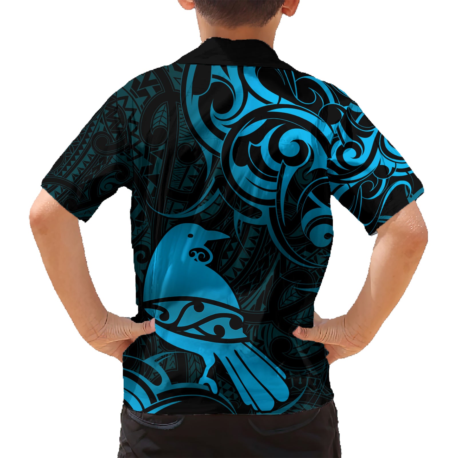 New Zealand Tui Bird Hawaiian Shirt Aotearoa Maori Pattern - Blue - Vibe Hoodie Shop