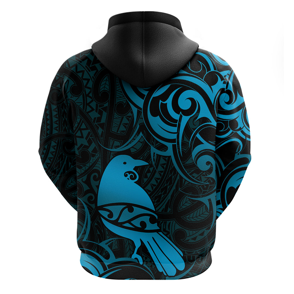 New Zealand Tui Bird Hoodie Aotearoa Maori Pattern - Blue - Vibe Hoodie Shop