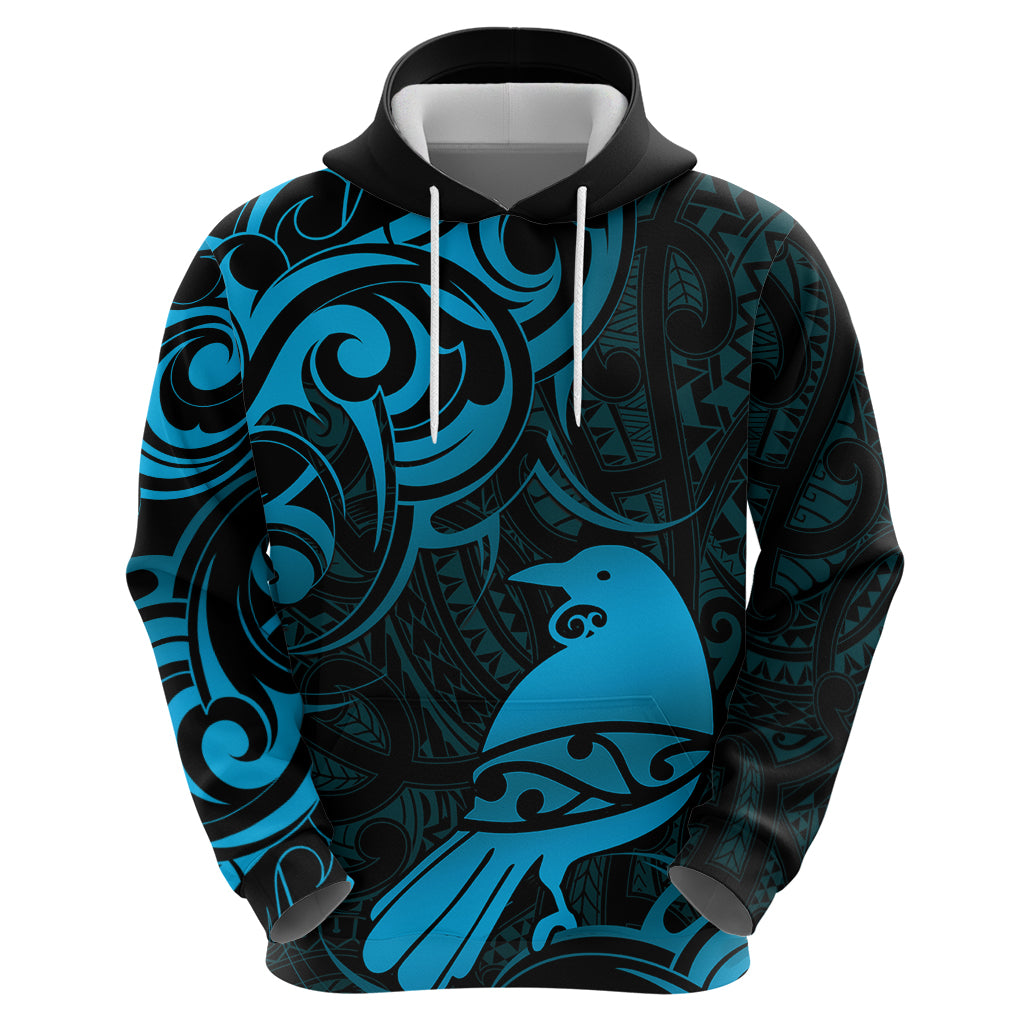 New Zealand Tui Bird Hoodie Aotearoa Maori Pattern - Blue - Vibe Hoodie Shop