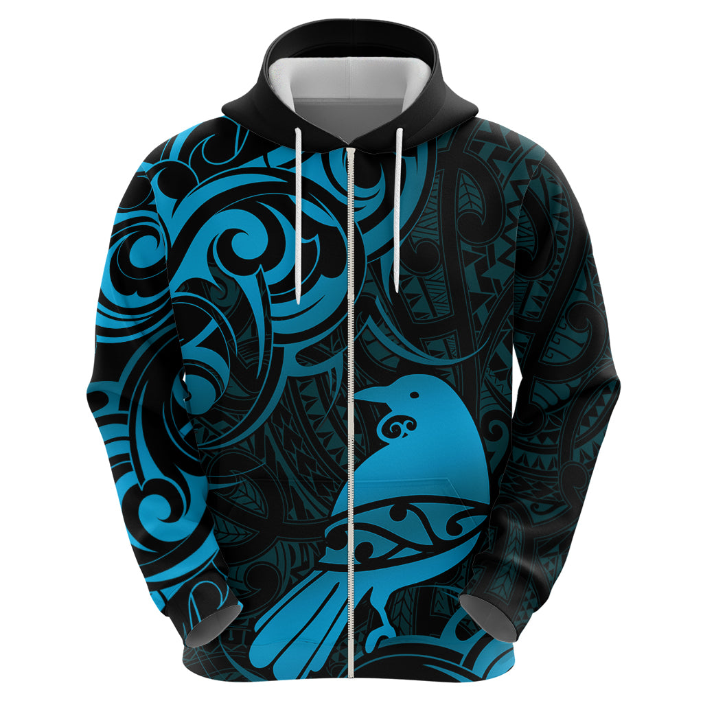 New Zealand Tui Bird Hoodie Aotearoa Maori Pattern - Blue - Vibe Hoodie Shop