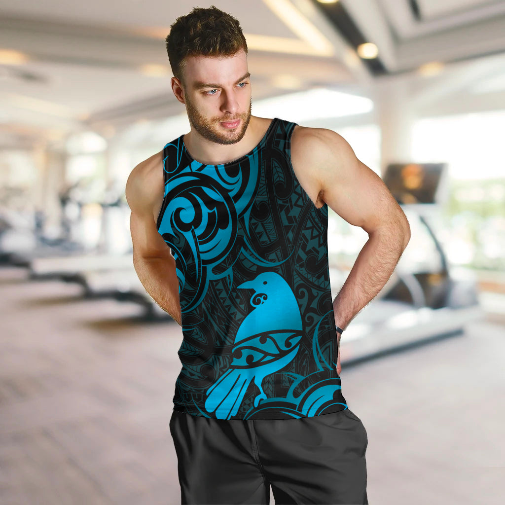 New Zealand Tui Bird Men Tank Top Aotearoa Maori Pattern - Blue - Vibe Hoodie Shop