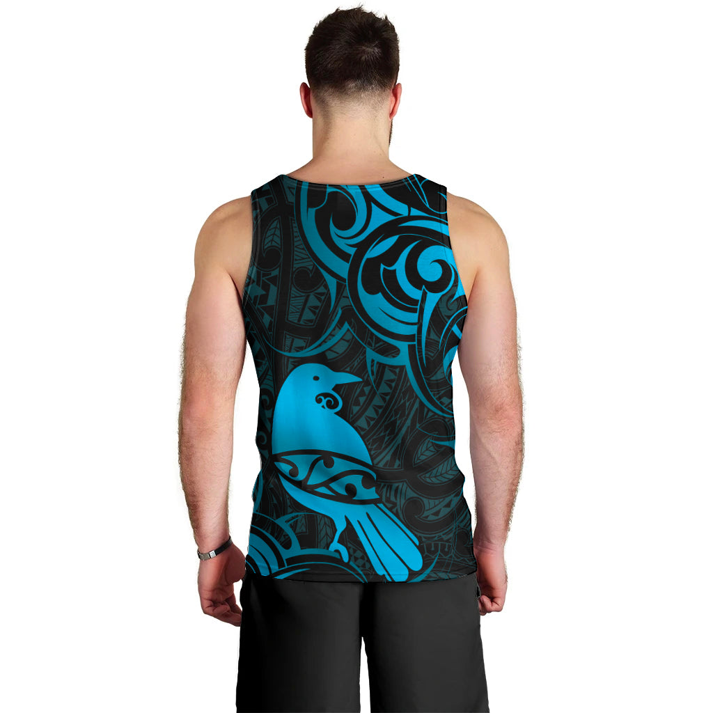 New Zealand Tui Bird Men Tank Top Aotearoa Maori Pattern - Blue - Vibe Hoodie Shop