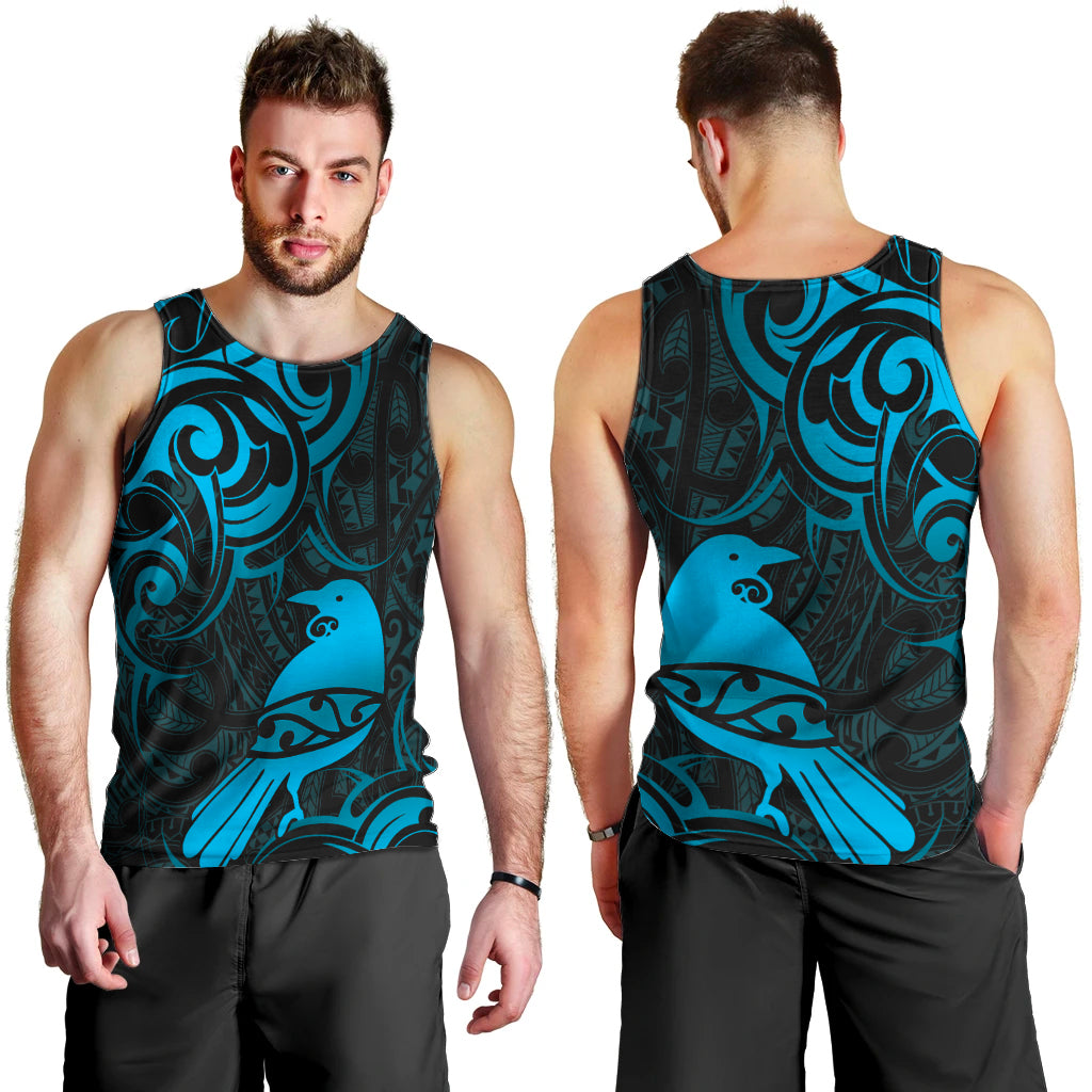 New Zealand Tui Bird Men Tank Top Aotearoa Maori Pattern - Blue - Vibe Hoodie Shop