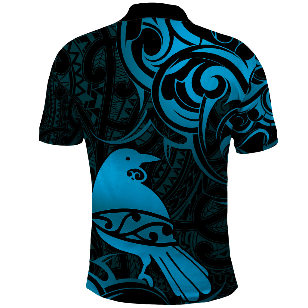 New Zealand Tui Bird Polo Shirt Aotearoa Maori Pattern - Blue - Vibe Hoodie Shop