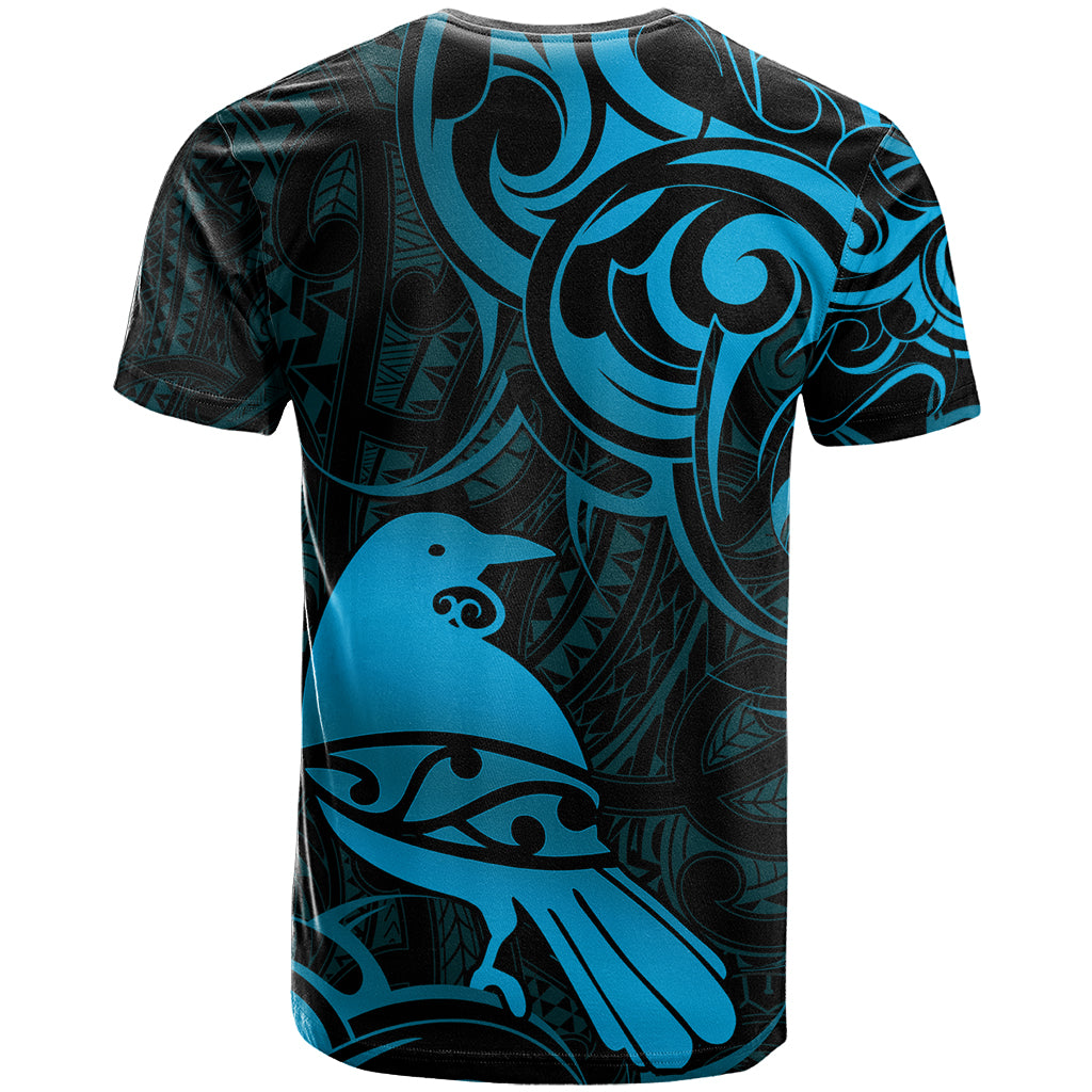 New Zealand Tui Bird T Shirt Aotearoa Maori Pattern - Blue - Vibe Hoodie Shop