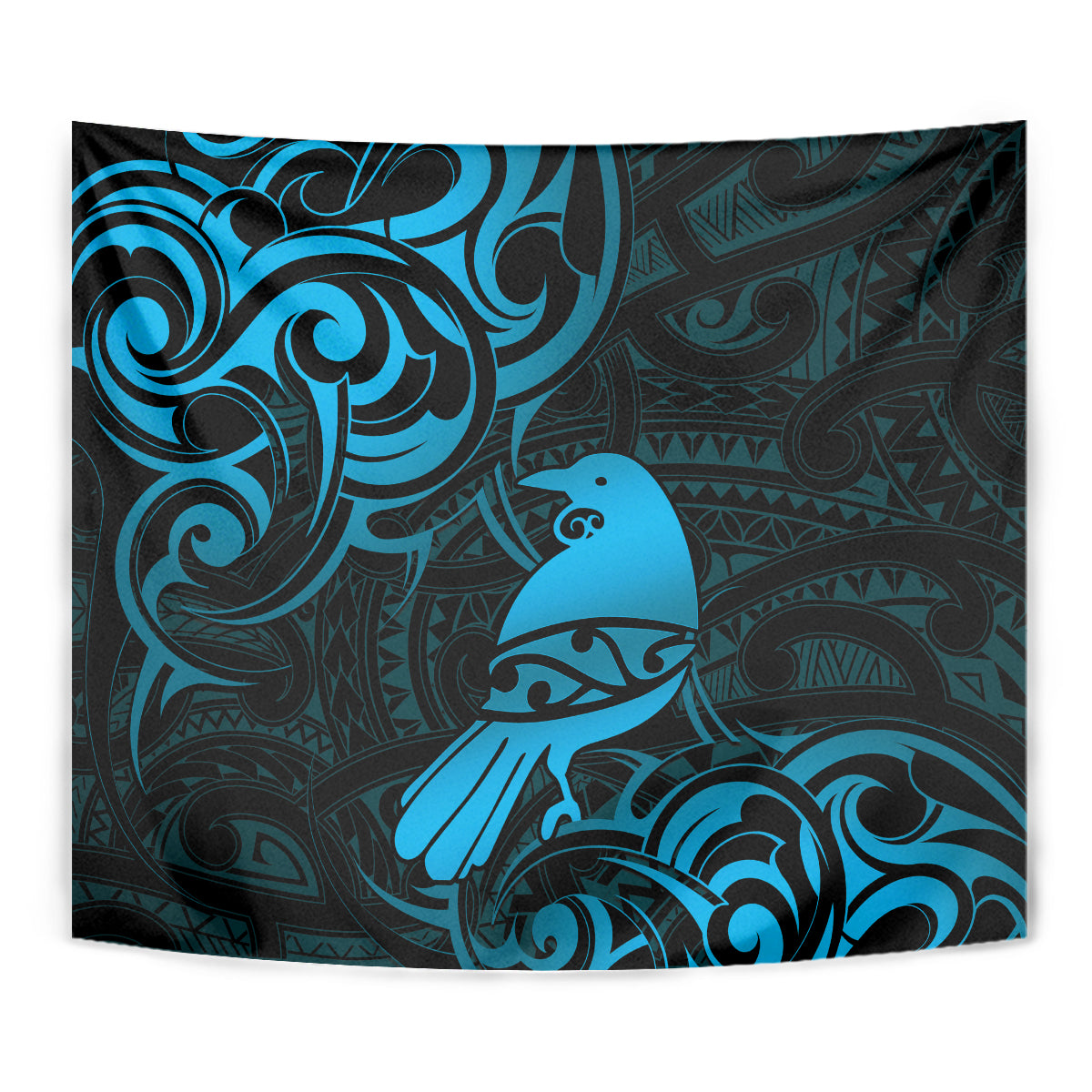 New Zealand Tui Bird Tapestry Aotearoa Maori Pattern - Blue - Vibe Hoodie Shop