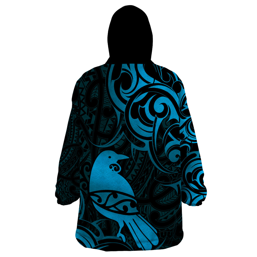 New Zealand Tui Bird Wearable Blanket Hoodie Aotearoa Maori Pattern - Blue - Vibe Hoodie Shop