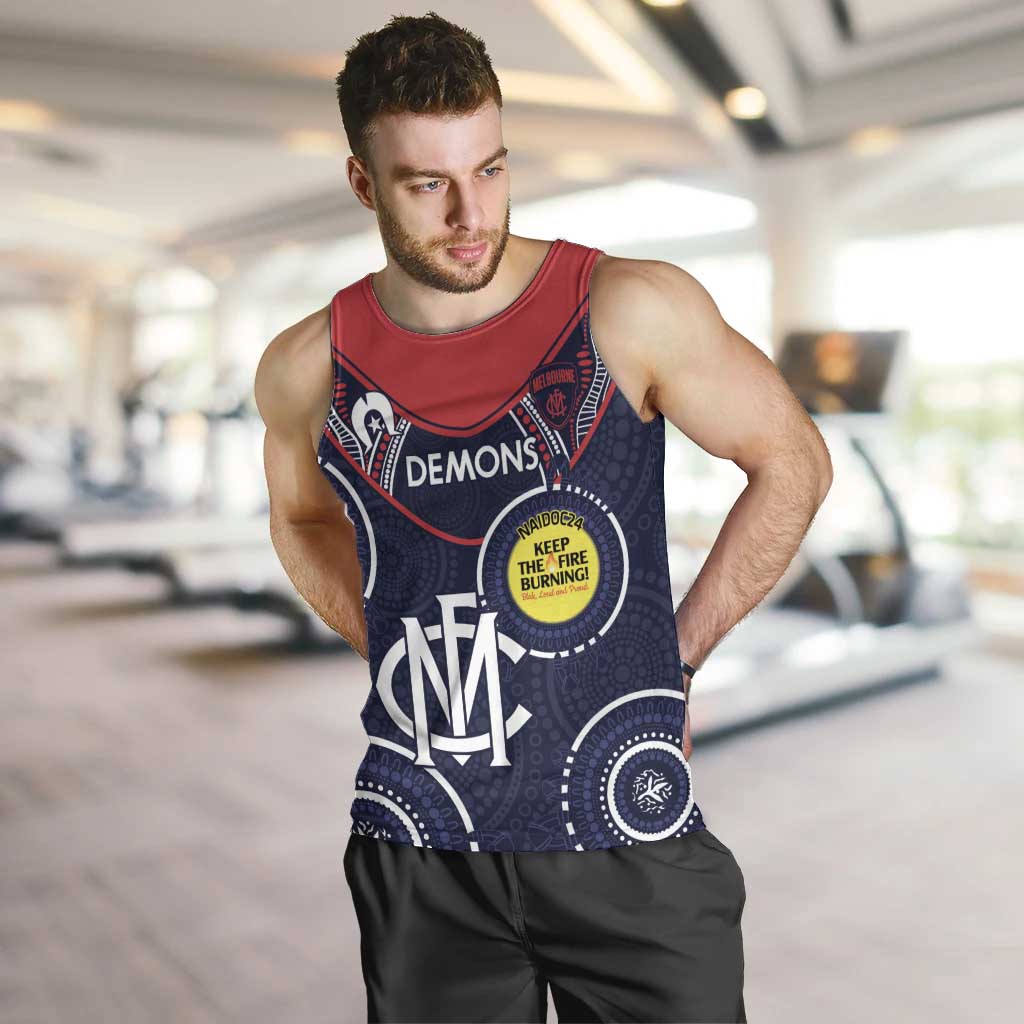 Custom AFL Demons NAIDOC Week Men Tank Top Keep The Fire Burning Indigenous Art - Vibe Hoodie Shop