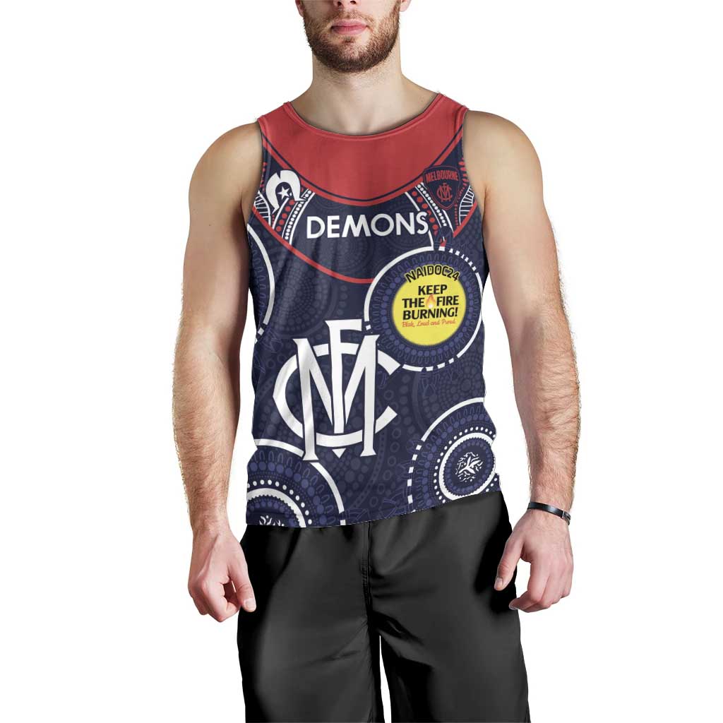 Custom AFL Demons NAIDOC Week Men Tank Top Keep The Fire Burning Indigenous Art - Vibe Hoodie Shop