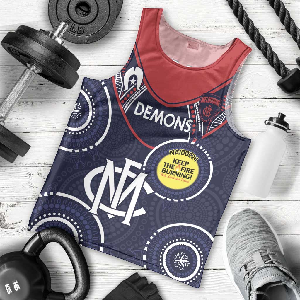 Custom AFL Demons NAIDOC Week Men Tank Top Keep The Fire Burning Indigenous Art - Vibe Hoodie Shop