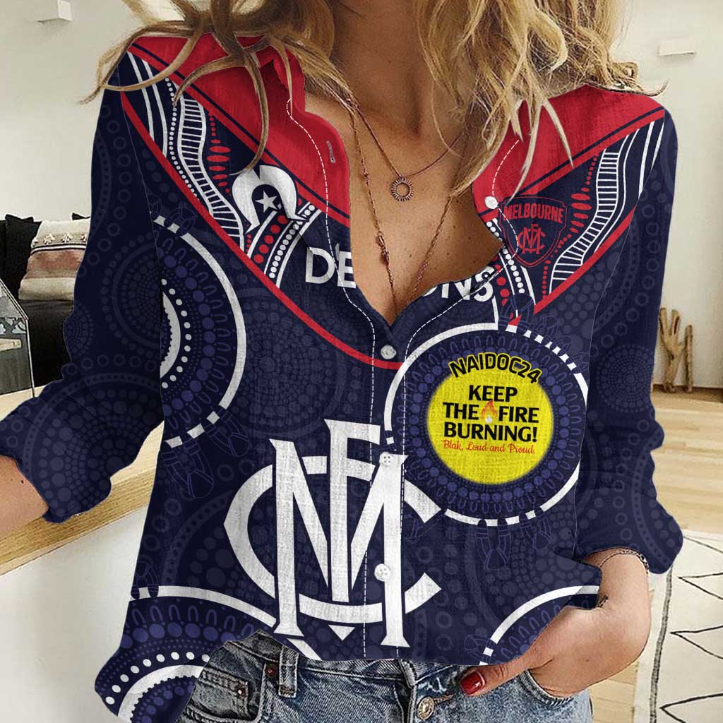 Custom AFL Demons NAIDOC Week Women Casual Shirt Keep The Fire Burning Indigenous Art - Vibe Hoodie Shop