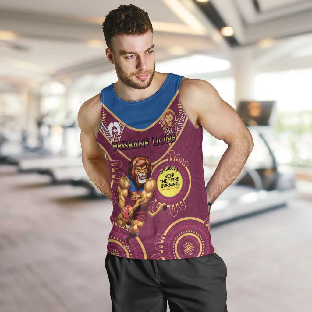 Custom AFL Brisbane Lions NAIDOC Week Men Tank Top Keep The Fire Burning Indigenous Art - Vibe Hoodie Shop