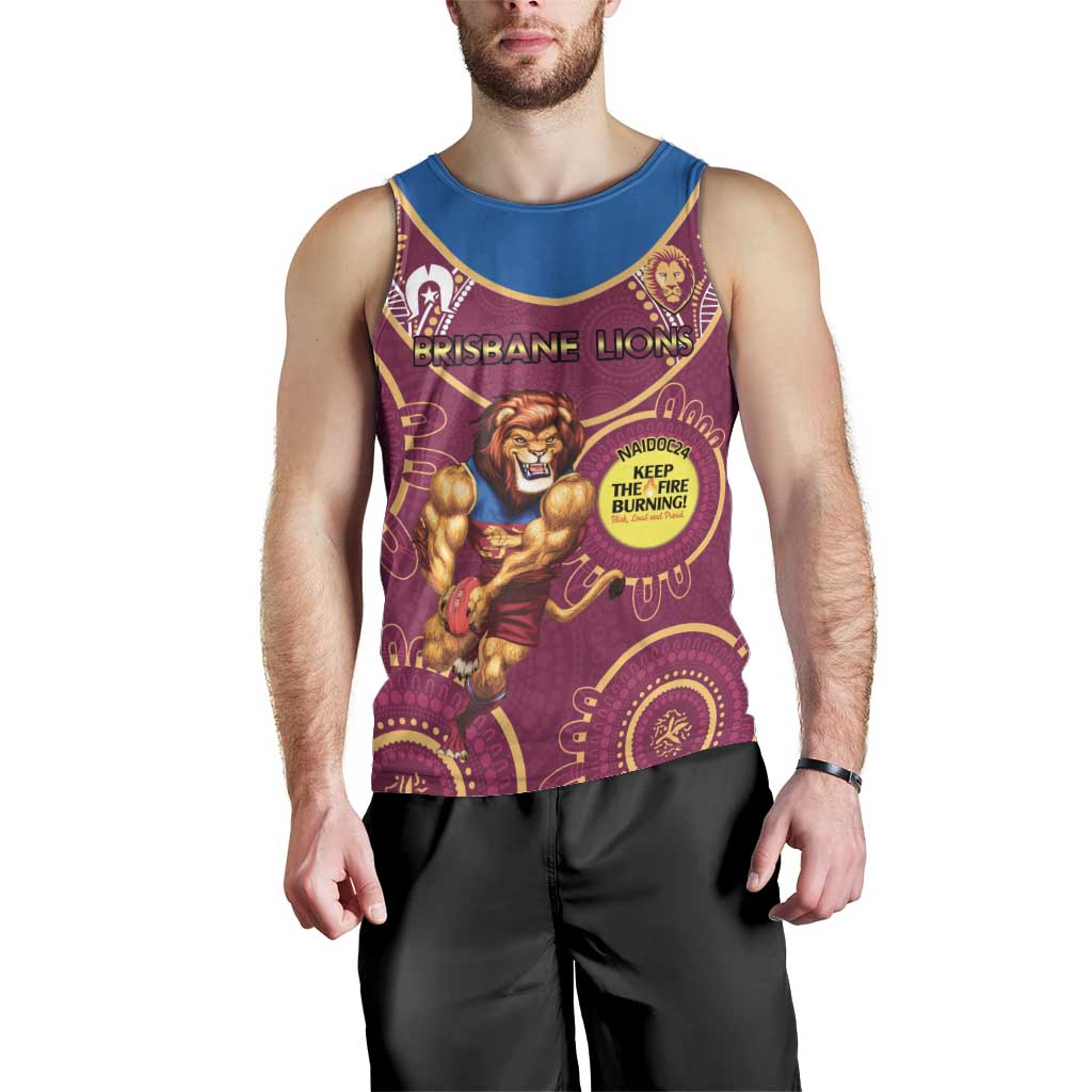Custom AFL Brisbane Lions NAIDOC Week Men Tank Top Keep The Fire Burning Indigenous Art - Vibe Hoodie Shop