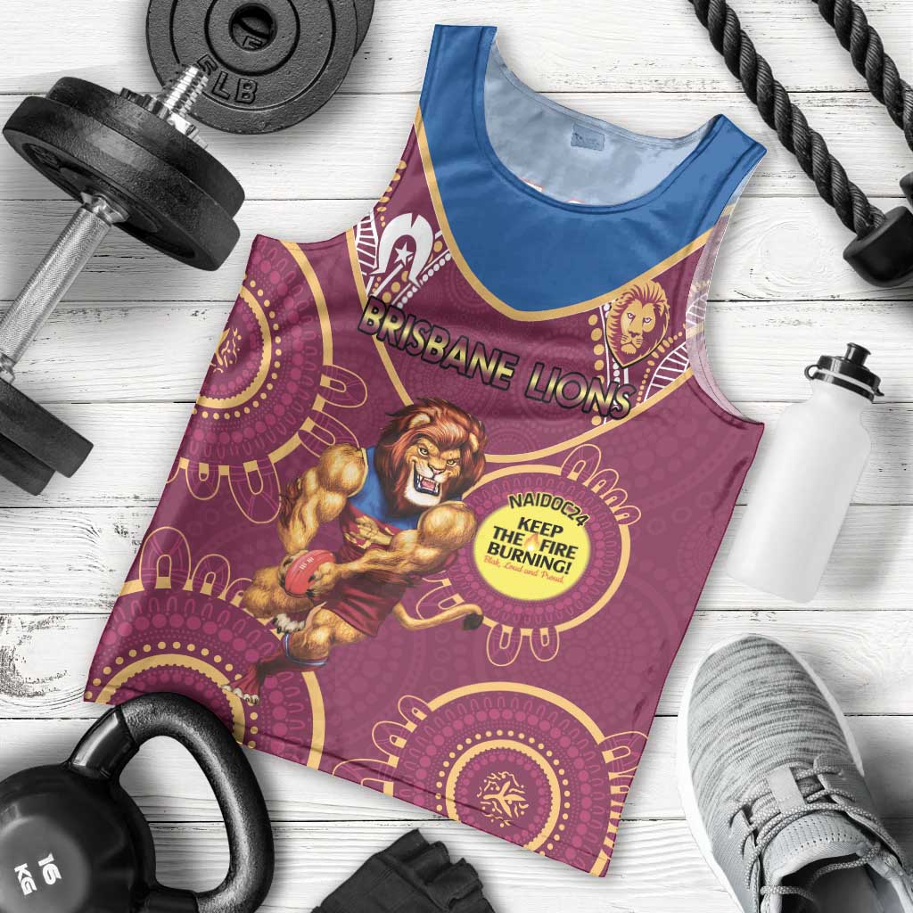 Custom AFL Brisbane Lions NAIDOC Week Men Tank Top Keep The Fire Burning Indigenous Art - Vibe Hoodie Shop