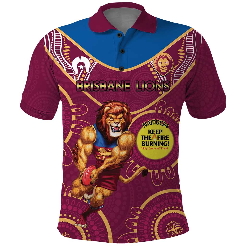 Custom AFL Brisbane Lions NAIDOC Week Polo Shirt Keep The Fire Burning Indigenous Art - Vibe Hoodie Shop