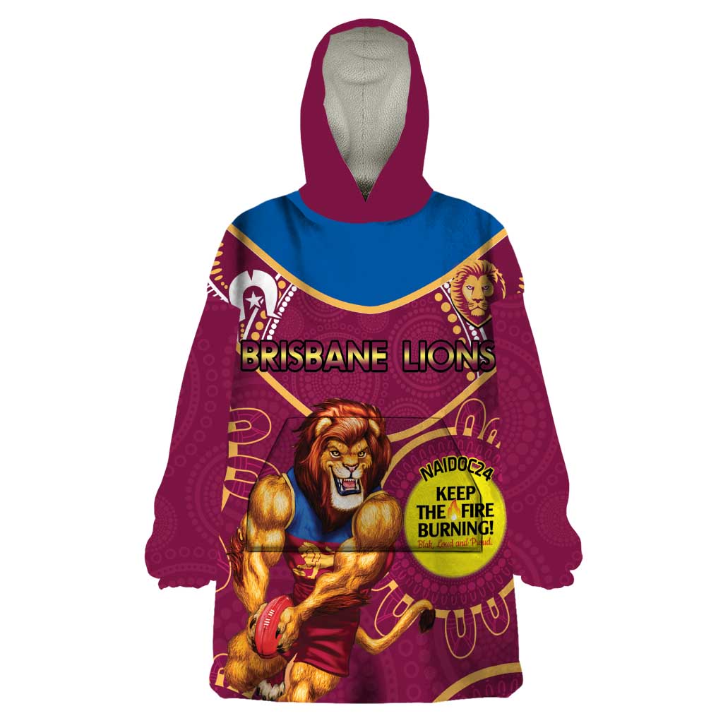 Custom AFL Brisbane Lions NAIDOC Week Wearable Blanket Hoodie Keep The Fire Burning Indigenous Art - Vibe Hoodie Shop