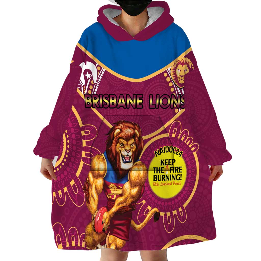 Custom AFL Brisbane Lions NAIDOC Week Wearable Blanket Hoodie Keep The Fire Burning Indigenous Art - Vibe Hoodie Shop