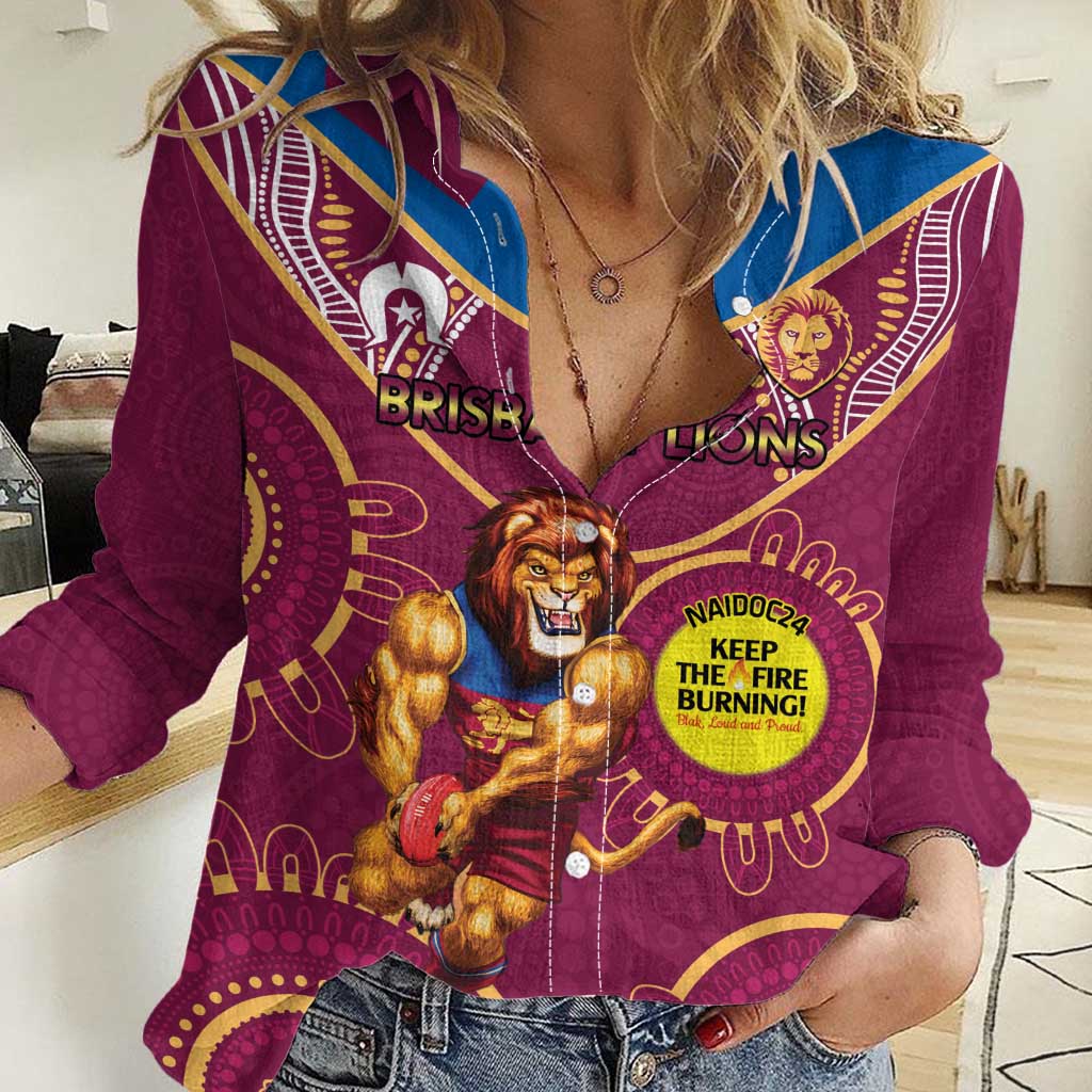 Custom AFL Brisbane Lions NAIDOC Week Women Casual Shirt Keep The Fire Burning Indigenous Art - Vibe Hoodie Shop