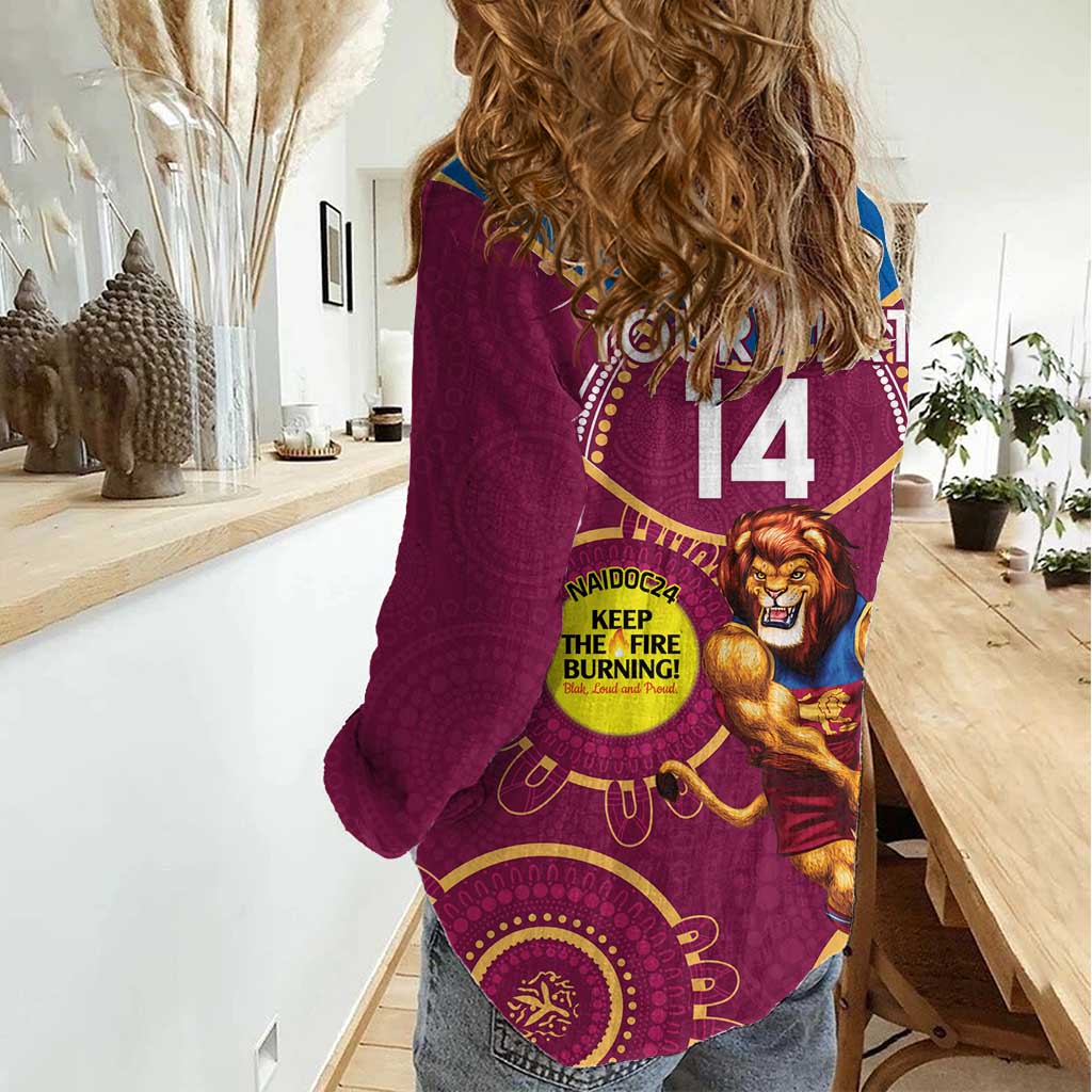 Custom AFL Brisbane Lions NAIDOC Week Women Casual Shirt Keep The Fire Burning Indigenous Art - Vibe Hoodie Shop