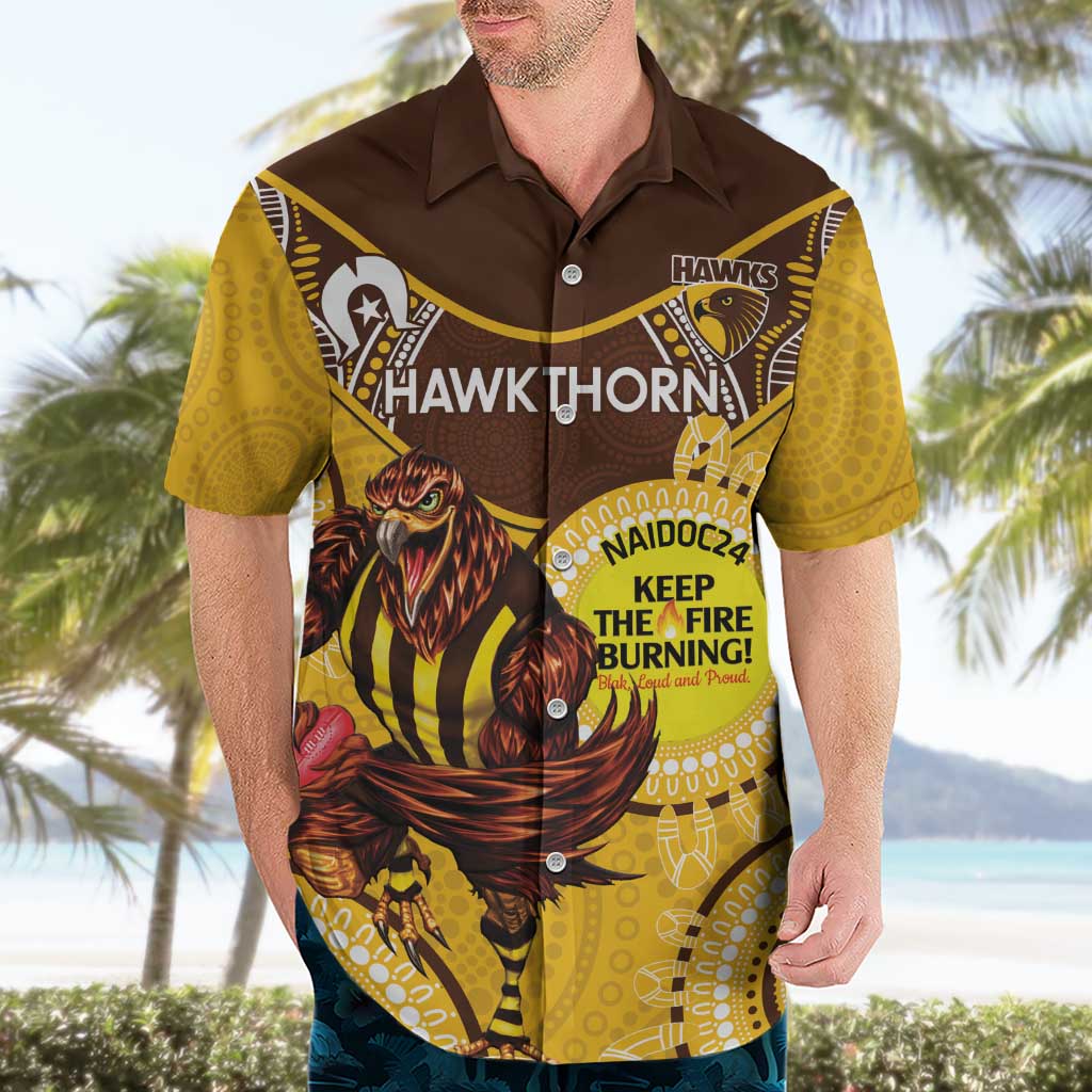 Custom AFL Hawkthorn NAIDOC Week Hawaiian Shirt Keep The Fire Burning Indigenous Art - Vibe Hoodie Shop