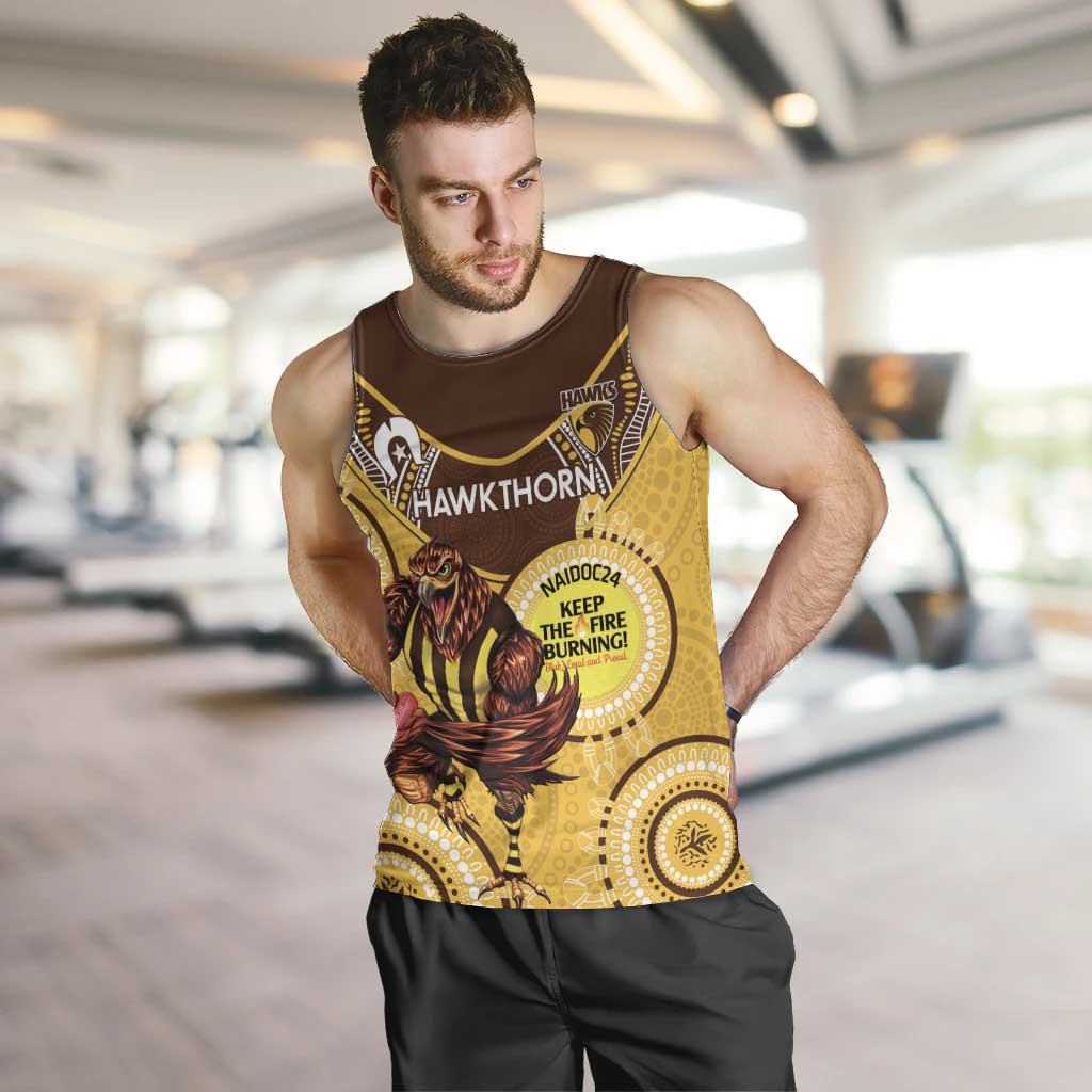 Custom AFL Hawkthorn NAIDOC Week Men Tank Top Keep The Fire Burning Indigenous Art - Vibe Hoodie Shop