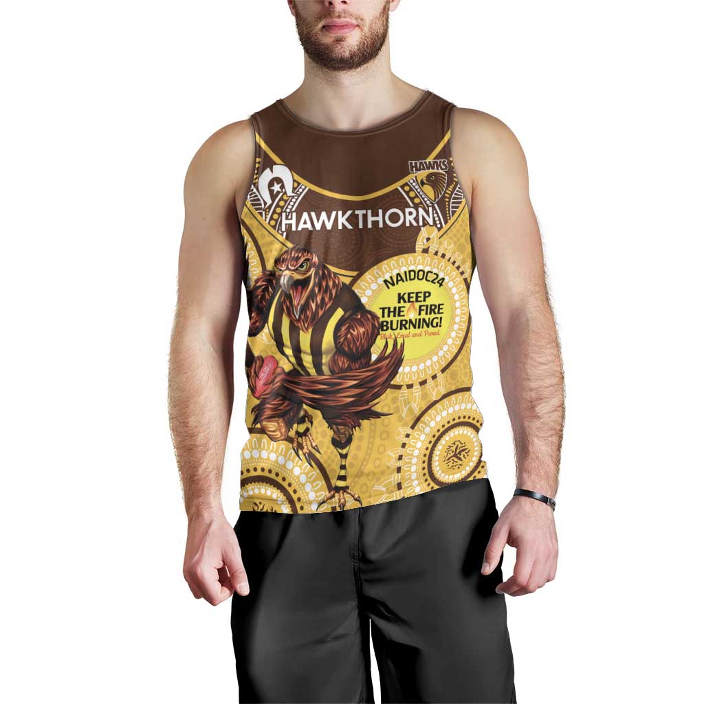 Custom AFL Hawkthorn NAIDOC Week Men Tank Top Keep The Fire Burning Indigenous Art - Vibe Hoodie Shop