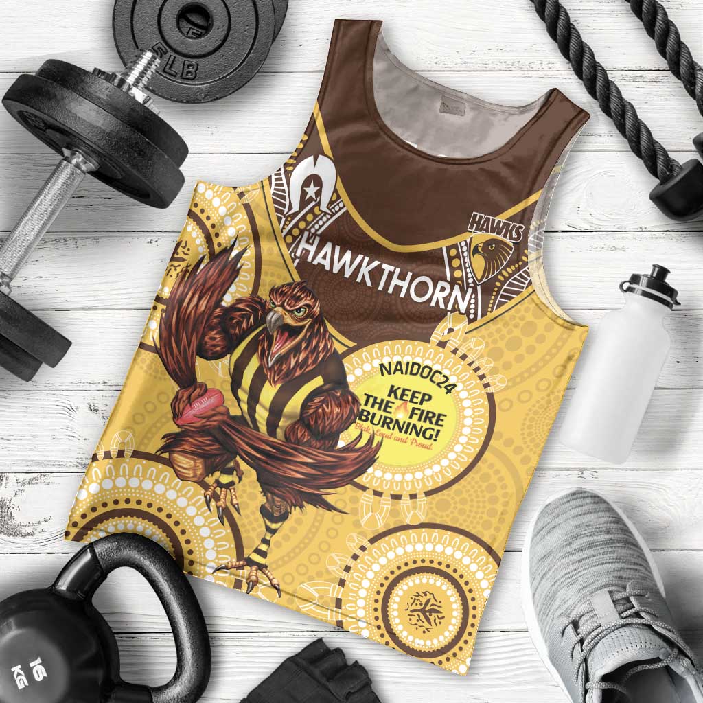 Custom AFL Hawkthorn NAIDOC Week Men Tank Top Keep The Fire Burning Indigenous Art - Vibe Hoodie Shop