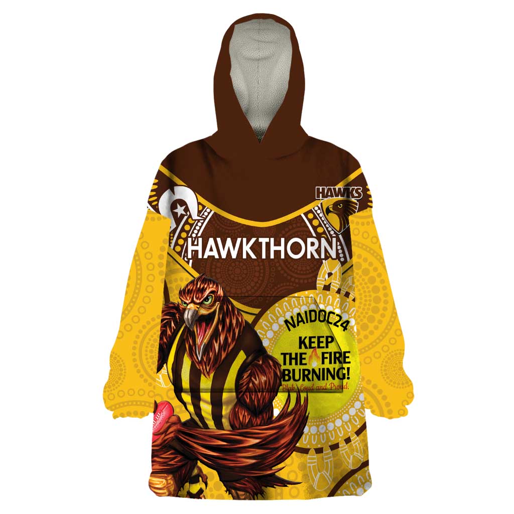 Custom AFL Hawkthorn NAIDOC Week Wearable Blanket Hoodie Keep The Fire Burning Indigenous Art - Vibe Hoodie Shop