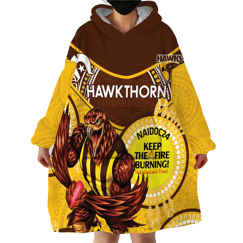 Custom AFL Hawkthorn NAIDOC Week Wearable Blanket Hoodie Keep The Fire Burning Indigenous Art - Vibe Hoodie Shop