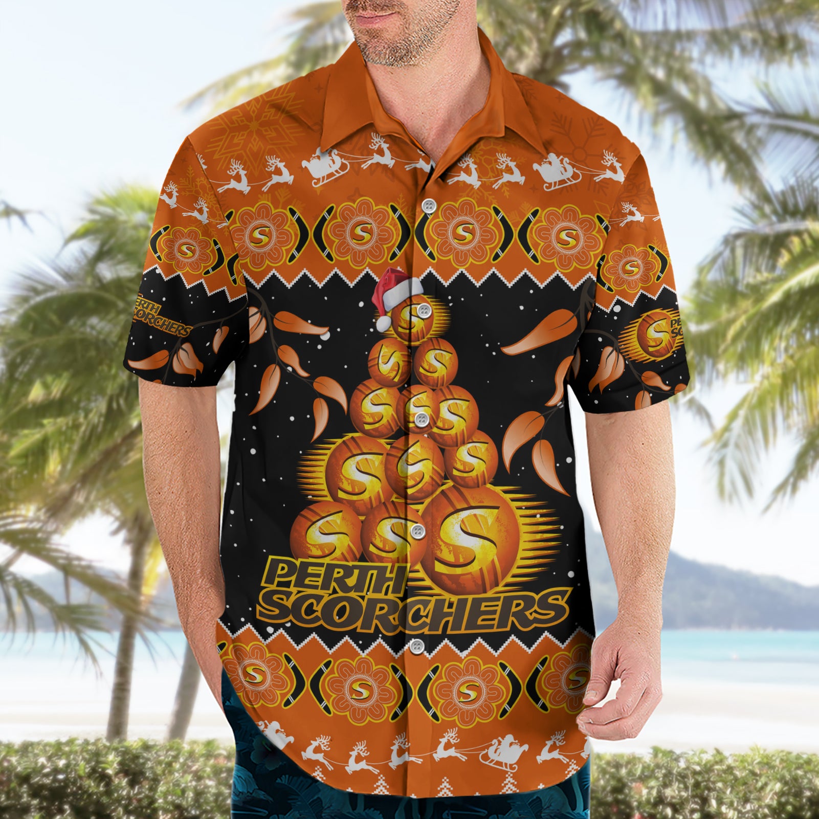 Perth Scorchers Cricket Christmas Hawaiian Shirt Merry Xmas 2023 Indigenous Art - Vibe Hoodie Shop