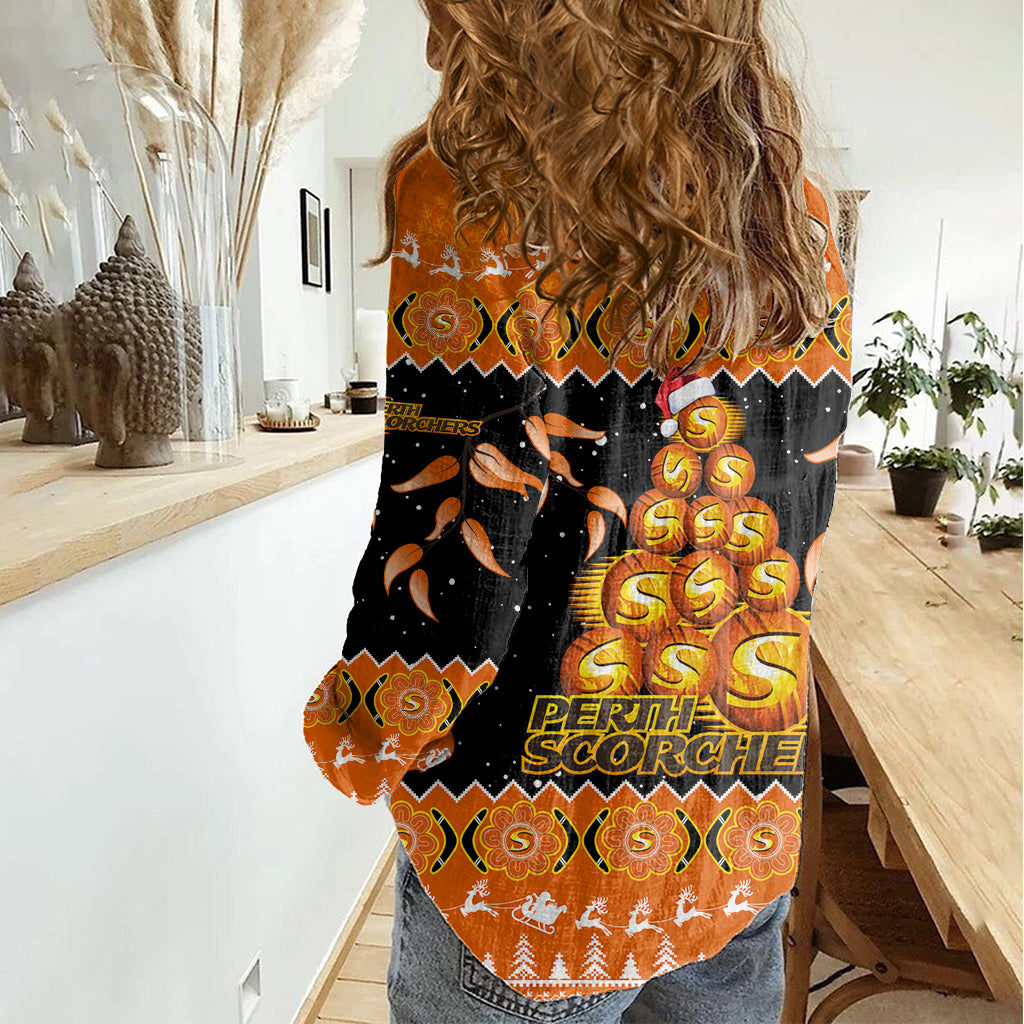 Perth Scorchers Cricket Christmas Women Casual Shirt Merry Xmas 2023 Indigenous Art - Vibe Hoodie Shop