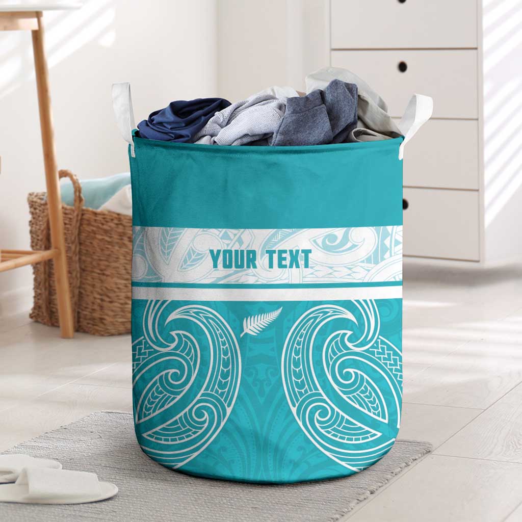 New Zealand Silver Fern Cricket Custom Laundry Basket Black Cap Teal Maori Pattern - Vibe Hoodie