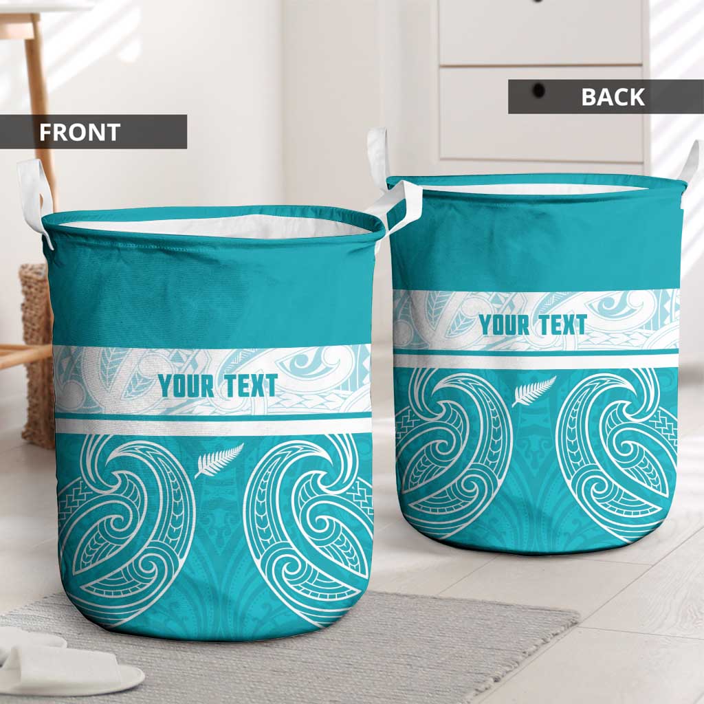 New Zealand Silver Fern Cricket Custom Laundry Basket Black Cap Teal Maori Pattern - Vibe Hoodie