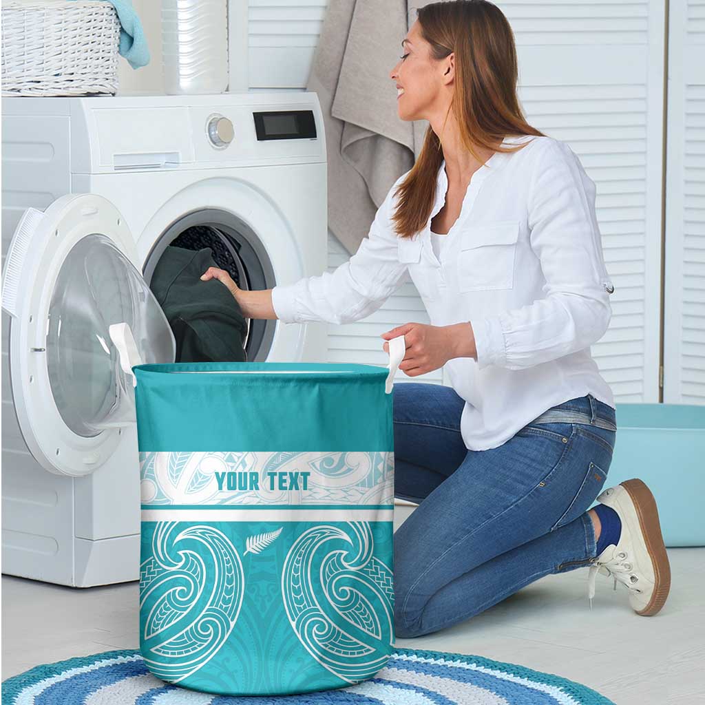 New Zealand Silver Fern Cricket Custom Laundry Basket Black Cap Teal Maori Pattern - Vibe Hoodie