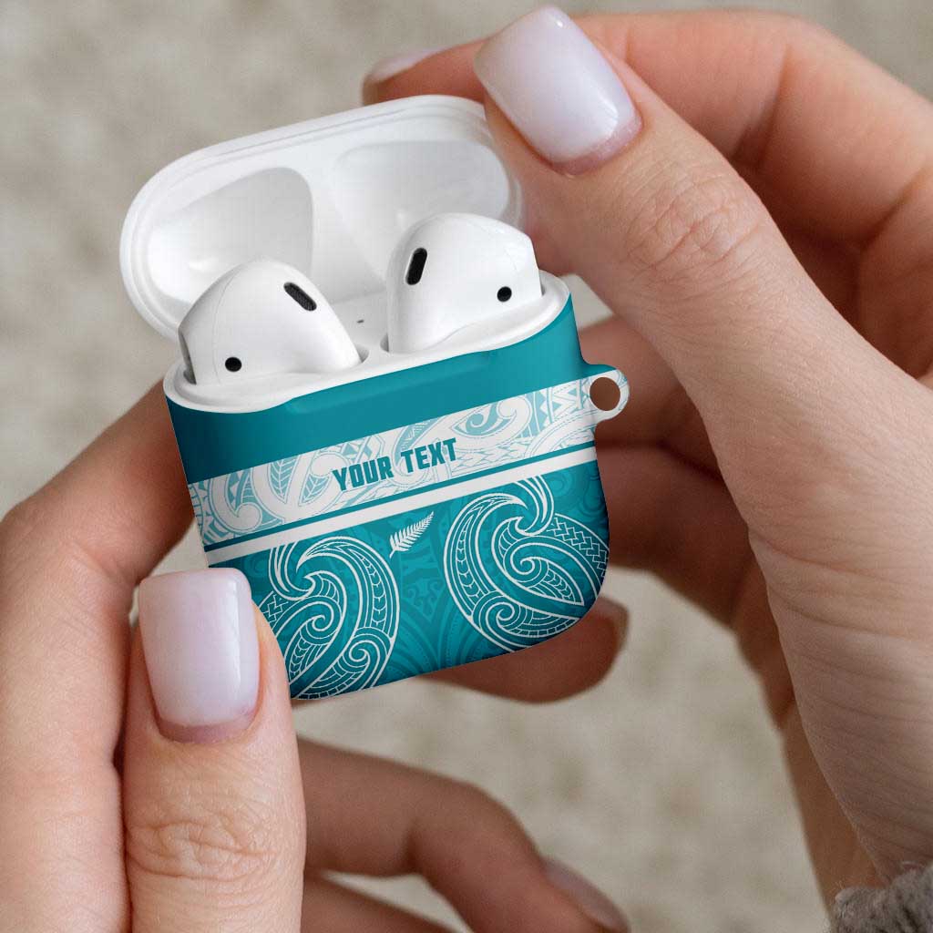 New Zealand Silver Fern Cricket Custom AirPods Case Black Cap Teal Maori Pattern - Vibe Hoodie