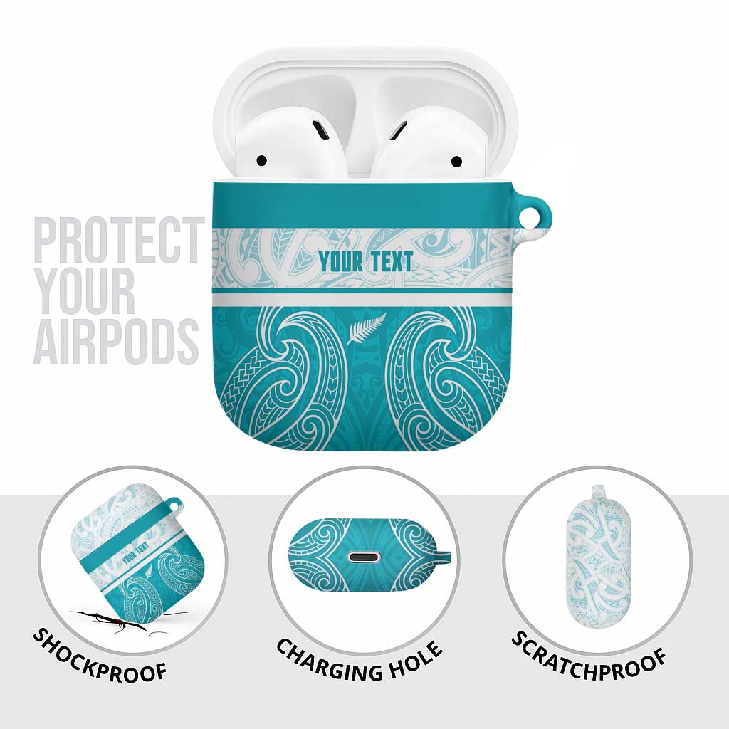 New Zealand Silver Fern Cricket Custom AirPods Case Black Cap Teal Maori Pattern - Vibe Hoodie