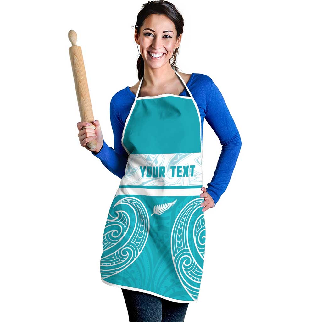 New Zealand Silver Fern Cricket Custom Apron Black Cap Teal Maori Pattern - Vibe Hoodie