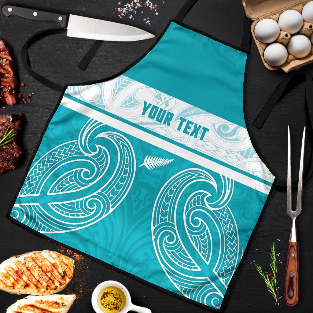 New Zealand Silver Fern Cricket Custom Apron Black Cap Teal Maori Pattern - Vibe Hoodie