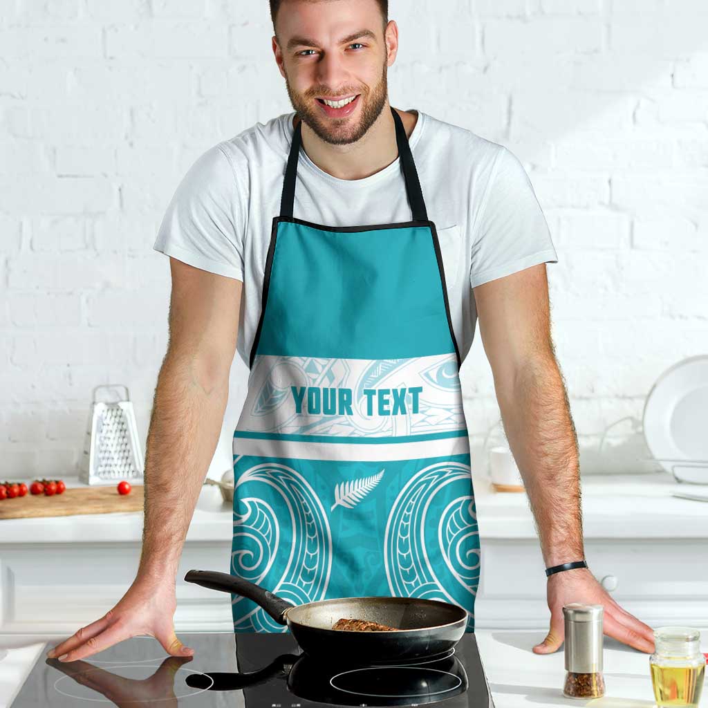 New Zealand Silver Fern Cricket Custom Apron Black Cap Teal Maori Pattern - Vibe Hoodie