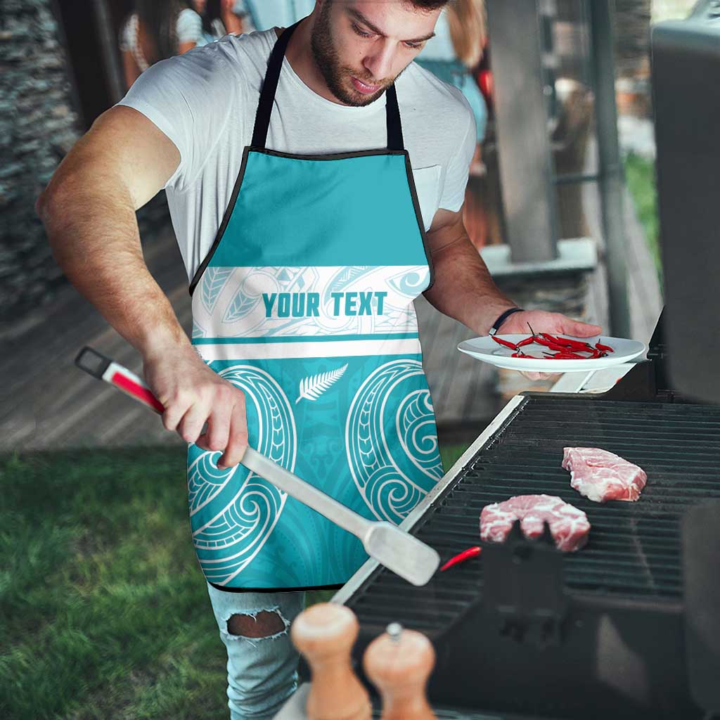 New Zealand Silver Fern Cricket Custom Apron Black Cap Teal Maori Pattern - Vibe Hoodie