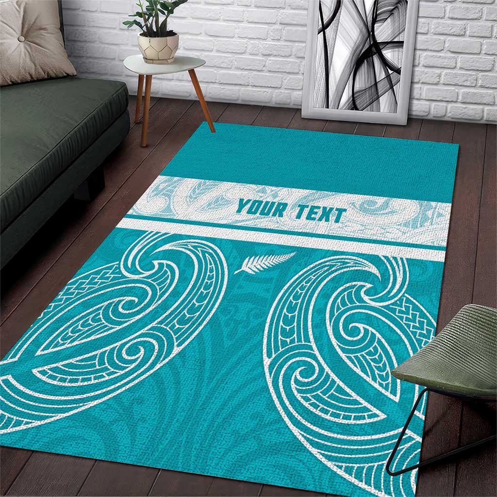 New Zealand Silver Fern Cricket Custom Area Rug Black Cap Teal Maori Pattern - Vibe Hoodie