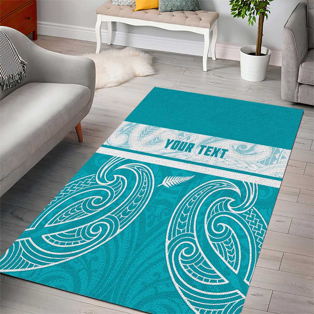 New Zealand Silver Fern Cricket Custom Area Rug Black Cap Teal Maori Pattern - Vibe Hoodie