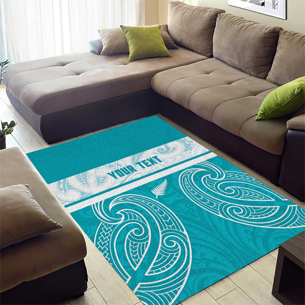 New Zealand Silver Fern Cricket Custom Area Rug Black Cap Teal Maori Pattern - Vibe Hoodie